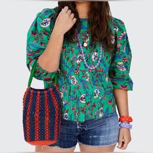 Clare V Pleated Puff Sleeve Top Size Medium